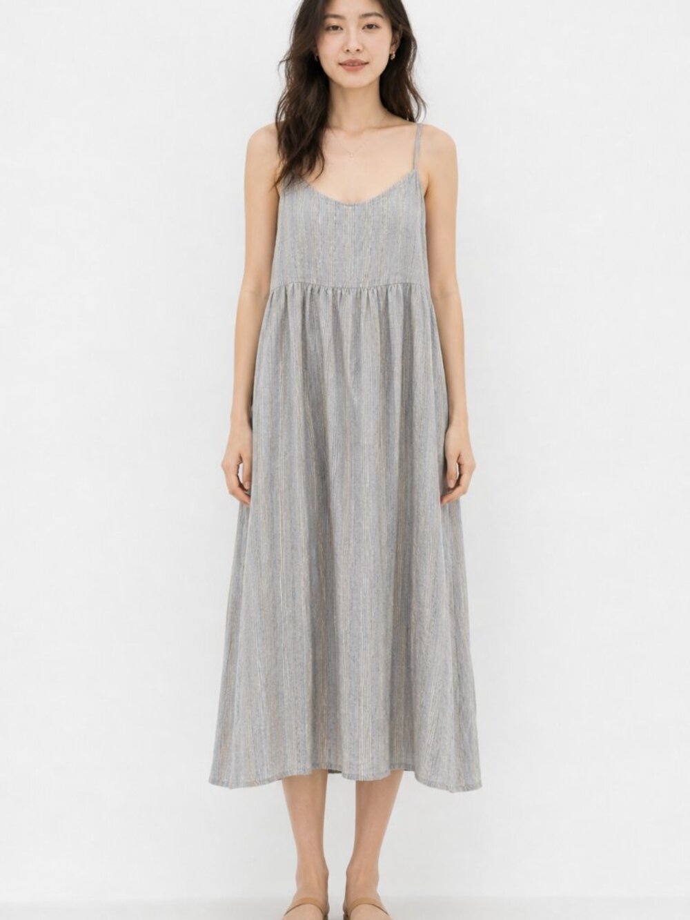 Reistor Women's Sleeveless Striped Printed 100% Linen Midi Dress Size 2XL